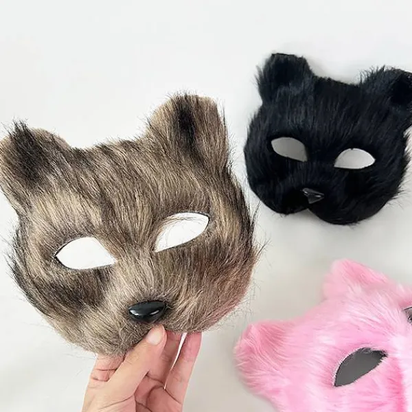 HEET 1PC Rävmask Päls Halv Ansikte Djur Katt Mask Halloween Cosplay> Masker