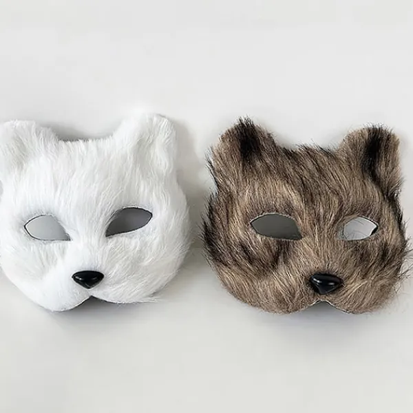 HEET 1PC Rävmask Päls Halv Ansikte Djur Katt Mask Halloween Cosplay> Masker