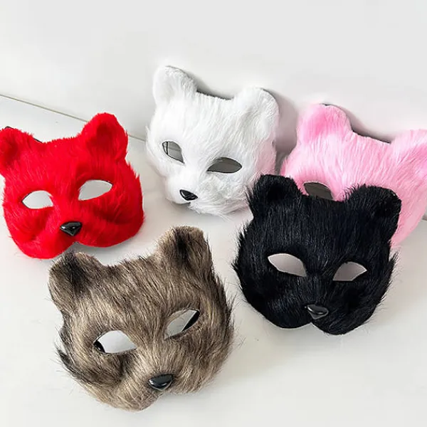 HEET 1PC Rävmask Päls Halv Ansikte Djur Katt Mask Halloween Cosplay> Masker