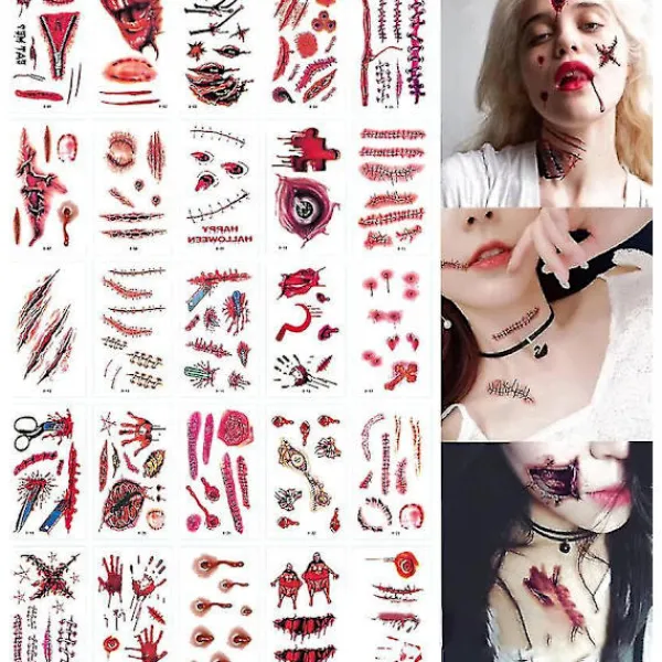 30pcs Halloween Scars Horror Tattoo Stickers Makeup Props> Smink
