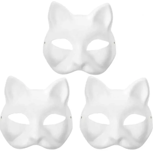 PCS Therian masker Vit katt masker Blank DIY Halloween mask Djur, Katt mask> Masker