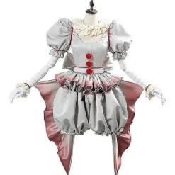 Pennywise Kostym Skräck Pennywise Kostymdräkt Kompatibel med Kvinnor Flickor Outfit-FA- S><noscript><img width=