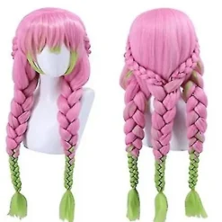 Peruk för Kanroji Mitsuri Cosplay från Demon Slayer, grön och rosa, lång och rak (YJD)> Peruker