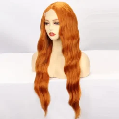 Peruk för kvinnor med långt lockigt orange hår><noscript><img width=