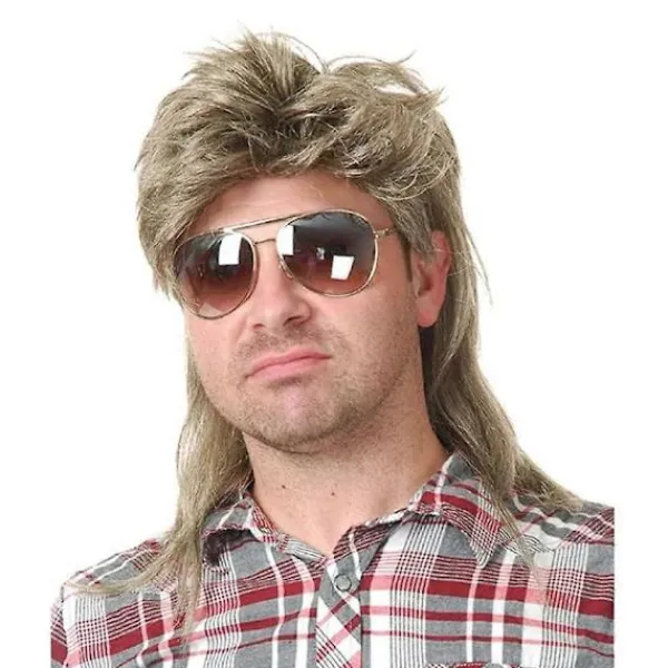 LEIGELE Peruk Herr Guld Mullet 80-tals Mullet Långt Syntetiskt Hår (LGL)> Peruker