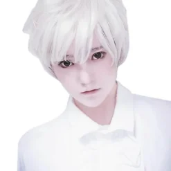 FMYSJ Peruker för Vuxna Män Gu Wig Kort Pojkperuk Vit Kort för Karnevaler Fest (FM)><noscript><img width=