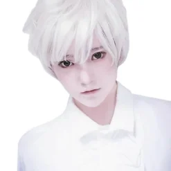 Peruker för vuxna män, Gu-peruk, kort pojkperuk, vit, kort för karnevaler och fester><noscript><img width=