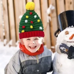 Pieces Jultomte Pom Pom Mössa för Kvinnor - Julmössor - Vinter Stickad Virkad Mössa - Julstickad Mössa - Bäst för Resor, Vandring och Camping> Huvudbonader