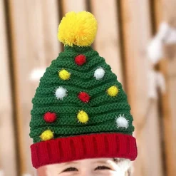 Pieces Jultomte Pom Pom Mössa för Kvinnor - Julmössor - Vinter Stickad Virkad Mössa - Julstickad Mössa - Bäst för Resor, Vandring och Camping><noscript><img width=
