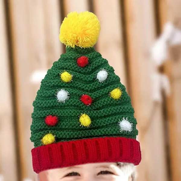 Pieces Jultomte Pom Pom Mössa för Kvinnor - Julmössor - Vinter Stickad Virkad Mössa - Julstickad Mössa - Bäst för Resor, Vandring och Camping> Huvudbonader