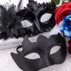Pieces Venetian Mask Par Dam Herr Maskerad Ögonmask för Halloween Maskerad Karneval, Svart><noscript><img width=