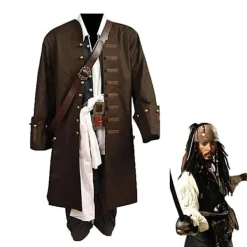 Pirates Of The Caribbean Cosplay Kostym Film Jack Sparrow Cosplay Full Set Costume Club Halloween Party Show Outfit S L> Dräkter