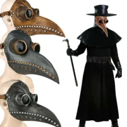 Plague Doctor Mask Kostym Fågelmask PU Läder Steampunk Svart> Masker