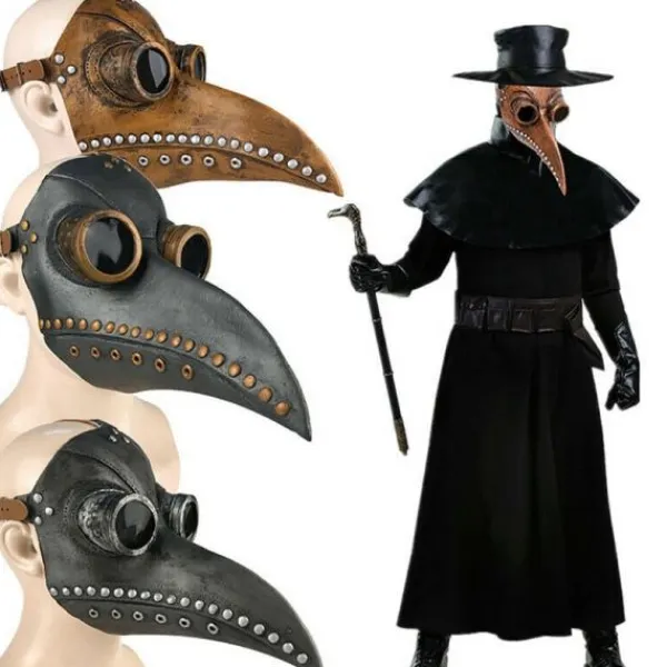 Plague Doctor Mask Kostym Fågelmask PU Läder Steampunk Svart> Masker