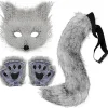 Pälsräv svans katt varg cosplay kostym set plysch mask fluffiga tasshandskar Halloween jul> Dräkter