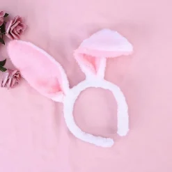 unbranded Plush Kaninöron Hårband Kanin Hårband Kaninöron Hårband (Vit och Rosa)> Huvudbonader