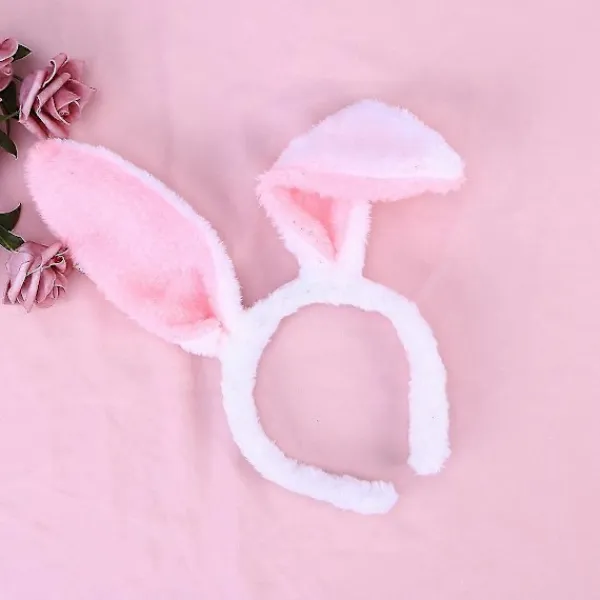 unbranded Plush Kaninöron Hårband Kanin Hårband Kaninöron Hårband (Vit och Rosa)> Huvudbonader