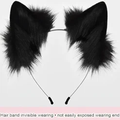 Plush mask med räv svans och öron set, katt svans räv kostym cosplay kostym med katt öron och tass handskar halloween cosplay><noscript><img width=