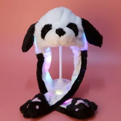 Plush och varm kaninmössa med LED-ljus, hoppande mössa> Huvudbonader