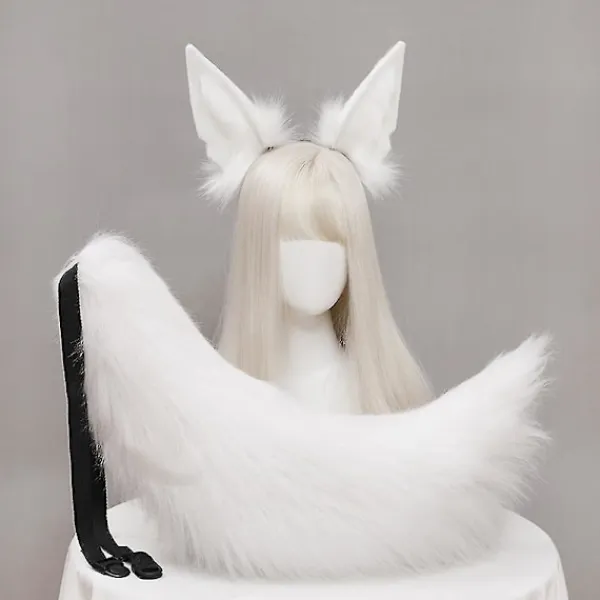 Plush Schakal Kattungar Cosplay Lolita Hårband Räv Schakal Kattsvans Lolita Handgjorda Djuröron Huvudbonader Kawaii Tillbehör (Brun)> Huvudbonader