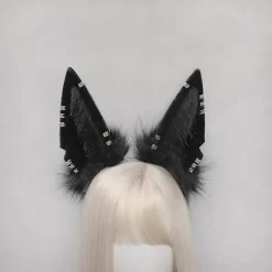 Plush Schakal Kattungar Cosplay Lolita Hårband Räv Schakal Kattsvans Lolita Handgjorda Djuröron Huvudbonader Kawaii Tillbehör (Brun)><noscript><img width=