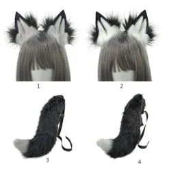Plush Wolf Tail And Headhoop For Cosplay Halloween Party Costume For Women><noscript><img width=