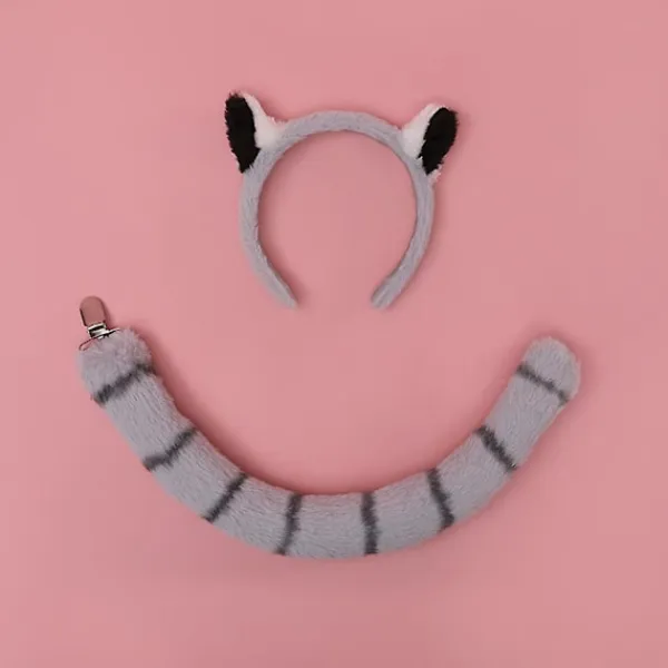 Plushdjur Lemur Öron Huvudbonad Lolita Huvudbonad Lång Svans Päls Hårband> Huvudbonader