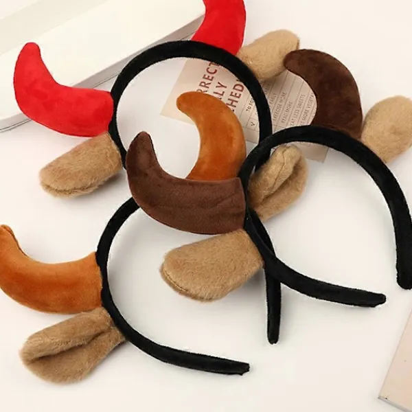 Plysch Ko Öron och Horn Hårband Rolig Djur Cosplay Party Kostym Hårdiadem> Huvudbonader