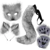 Plysch Rävsvans & Öron Set, Cosplay Kostym, Kattsvans, Kattöron, Potthandskar, Halloween Kostym, Grå> Tillbehör