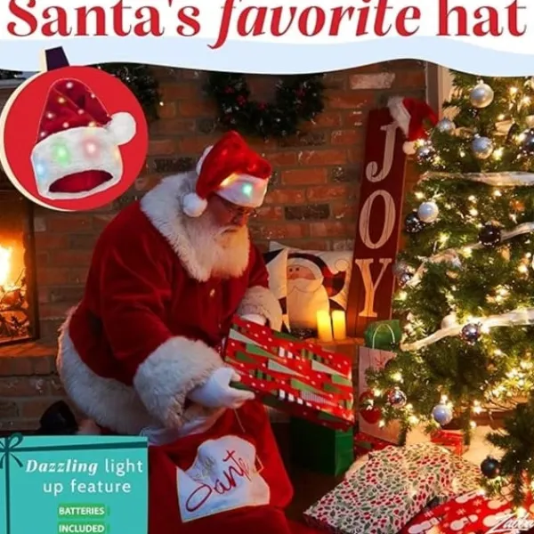 Plysch tomteluva - Lysande, roliga julhattar för barn & vuxna Röd> Huvudbonader