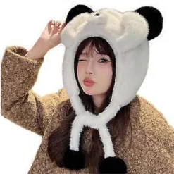 Plyschbjörn Öronmössa för Vinter Varma Mössor Pullover Mössa Rollspel Party Kostym Mössa Unisex Trappermössa för Bergsklättring Vit> Huvudbonader