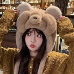 Plyschbjörn Öronmössa för Vinter Varma Mössor Pullover Mössa Rollspel Party Kostym Mössa Unisex Trappermössa för Bergsklättring Vit><noscript><img width=