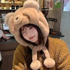 Plyschbjörn Öronmössa för Vinter Varma Mössor Pullover Mössa Rollspel Party Kostym Mössa Unisex Trappermössa för Bergsklättring Vit><noscript><img width=