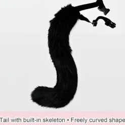 Plyschmask med rävsvans och öron set, katt svans räv kostym cosplay kostym med kattöron och tasshandskar halloween cosplay svart och vit | Fyndiq><noscript><img width=