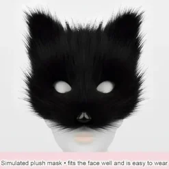 Plyschmaskset med rävsvans och öron, katt-svans rävdräkt cosplaydräkt med kattöron och klothandskar för Halloween-rollspel Brown><noscript><img width=