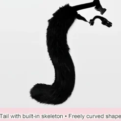 Plyschmaskset med rävsvans och öron, katt-svans rävdräkt cosplaydräkt med kattöron och klothandskar för Halloween-rollspel Brown><noscript><img width=