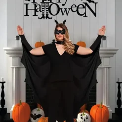 9054726985951 Premium Vuxen Fladdermus Cape Kostym Tillbehör - Svart Gotisk Vampyr Vingar Maskerad Halloween Party Outfit Unisex Cosplay> Dräkter