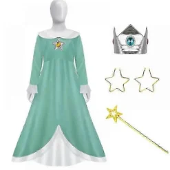 Prinsessan Peach Kostym, Peach Daisy Rosalina Utklädningsklänning för Flickor Cosplay Outfit med Tillbehör> Dräkter