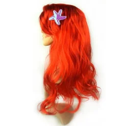 FMYSJ Prinsessan Sjöjungfru Peruk Coraline Barn Flickor Röd Lång Lockig Halloween Fest Peruk med Sjöstjärna Hårklämmor (FMY)> Peruker