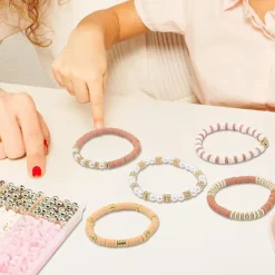 Pärlarmbandstillverkningskit, stapelbara armband färgglada Heishi-lerpärlor och guldpläterade pärlarmband för gör-det-själv-smyckesprojekt, elastisk tråd | Fyndiq><noscript><img width=
