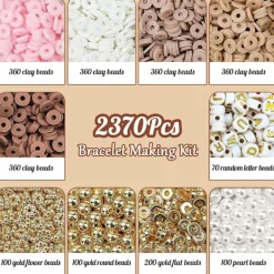 Pärlarmbandstillverkningskit, stapelbara armband färgglada Heishi-lerpärlor och guldpläterade pärlarmband för gör-det-själv-smyckesprojekt, elastisk tråd | Fyndiq><noscript><img width=