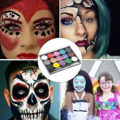 Professionell ansikts- och kroppsmålnings palett med pensel 15 färger Giftfri ansiktsfärg för barn vuxen tvättbar säker ansikte> Smink