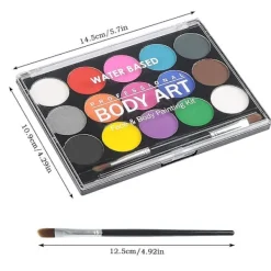 Professionell ansikts- och kroppsmålnings palett med pensel 15 färger Giftfri ansiktsfärg för barn vuxen tvättbar säker ansikte><noscript><img width=