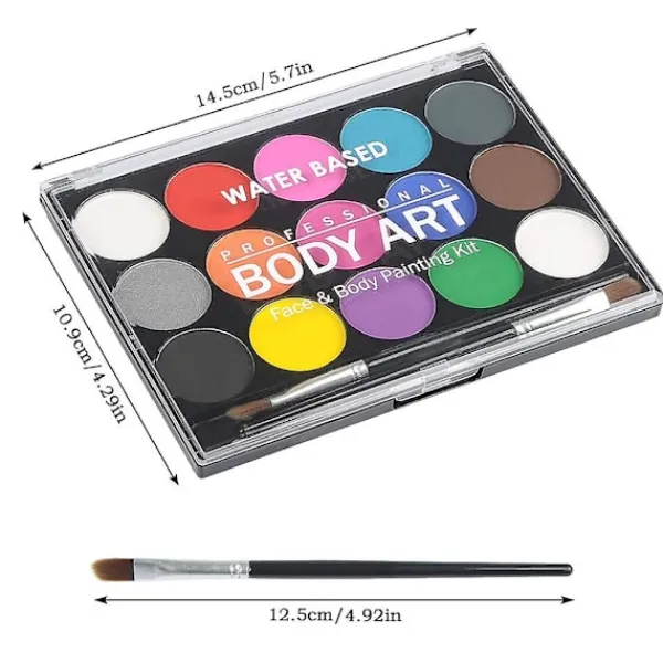 Professionell ansikts- och kroppsmålnings palett med pensel 15 färger Giftfri ansiktsfärg för barn vuxen tvättbar säker ansikte> Smink