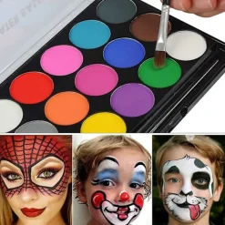 Professionell ansikts- och kroppsmålnings palett med pensel 15 färger Giftfri ansiktsfärg för barn vuxen tvättbar säker ansikte><noscript><img width=