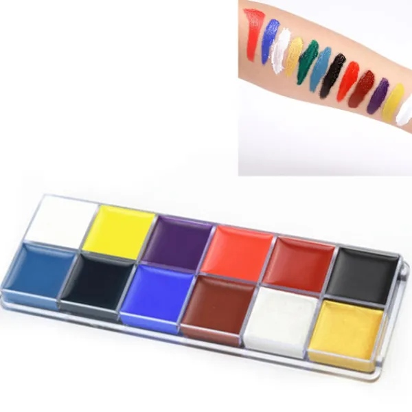 Professionell 12-färgers ansiktsfärgspalett för Halloweenfest - Uppfriskande och irriterande fri kroppspainting> Smink