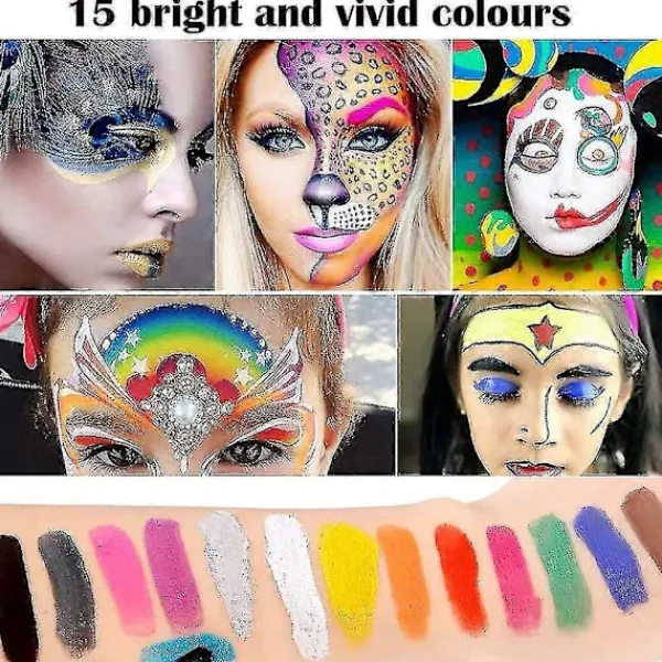 Professionell Kroppsmålning Ansiktsfärg Kit - 15 Färgpalett, Tvättbar> Smink