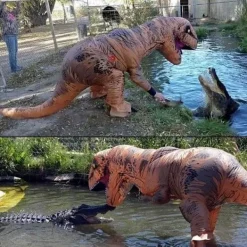 Påsk Special Uppblåsbar Tyrannosaurus Rex Dinosauriedräkt för Halloween Vuxen Maskeraddräkt (Brun) Barn One Size (120-150cm)-FD- 120-150cm> Dräkter