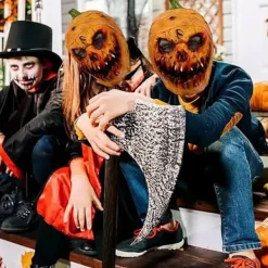 KOOLYOU Pumpamonstermask - Läskig Helhuvudmask Pumpahuvudmask för Vuxna Nyhet Skräck Halloween Kostymfest Cosplay Rekvisita Pumpkin demon> Masker