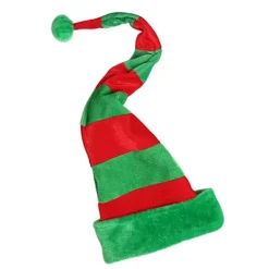 Randig tomteluva (grön/röd), röd och vit, med tråd> Huvudbonader